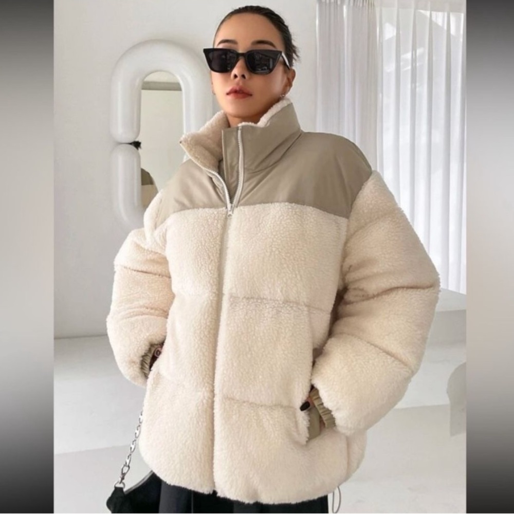 Colorblock Teddy Coat